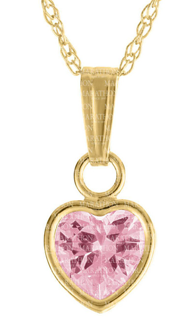 14K Yellow Gold Children's Pink Heart CZ Pendant 