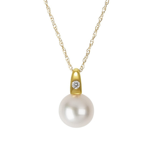 14K Yellow Gold 8mm Pearl Pendant w/ Diamond Accent 