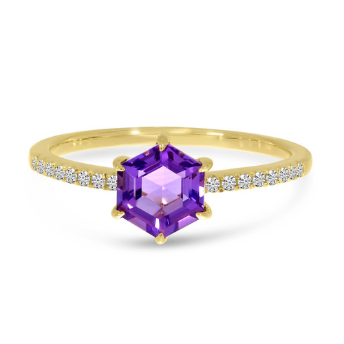 14K Yellow Gold Ring w/ Hexagon Amethyst 