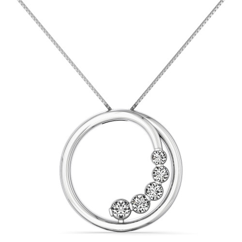 14K White Gold Diamond Circle Pendant 