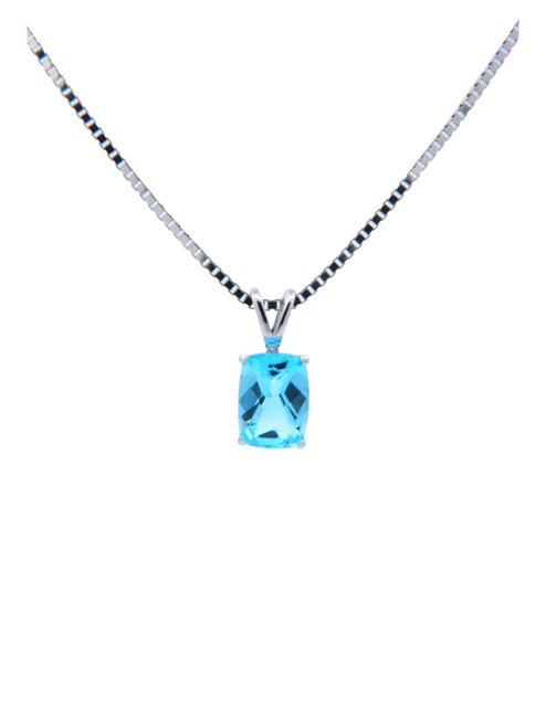 14K White Gold Radiant-Cut Blue Topaz Necklace 