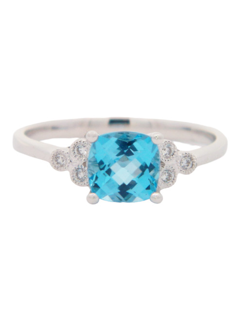 14K White Gold Blue Topaz and Diamond Ring 