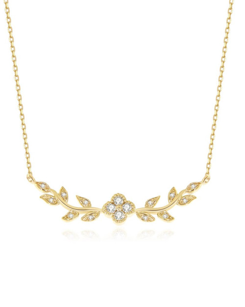 14K Yellow Gold Floral Diamond Necklace