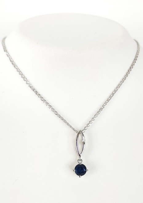 14K White Gold Sapphire Necklace w/ Diamond Accent