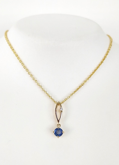 14K Yellow Gold Ceylon Sapphire Necklace w/ Diamond Accent 