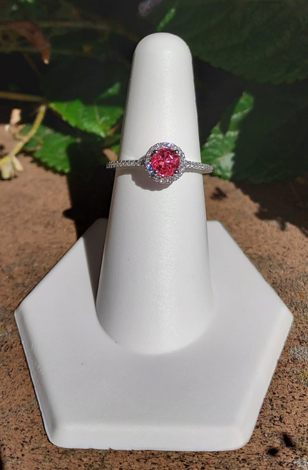 14K White Gold Pink Tourmaline Ring w/ Diamond Halo