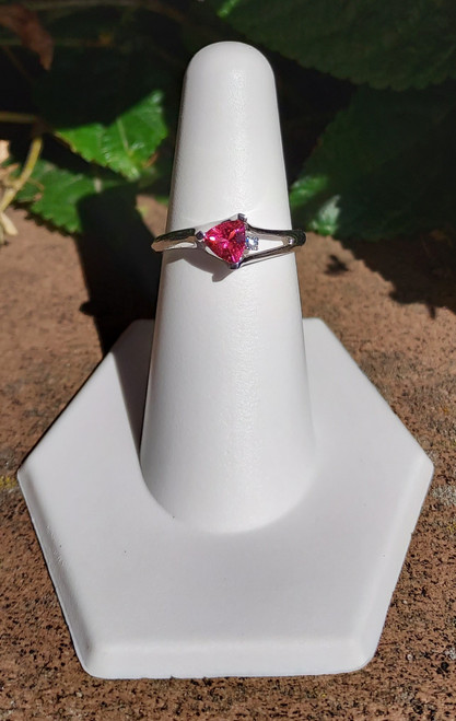 14K White Gold Trillion Pink Tourmaline & Diamond Ring 