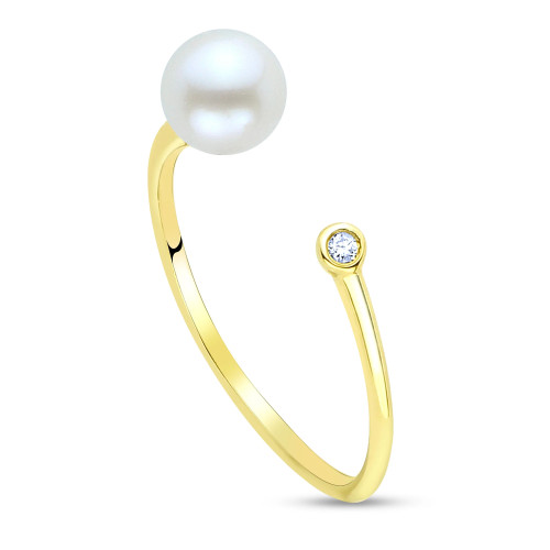14K Yellow Gold Pearl & Diamond Negative Space Ring 