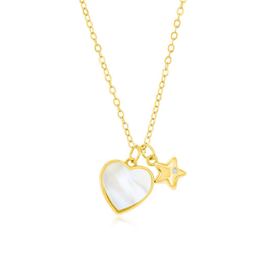 Gold-Plated Mother-of-Pearl Heart & Star Pendant