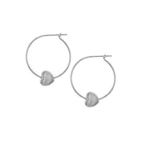 Sterling Silver Hoop Earrings w/ Heart Charms