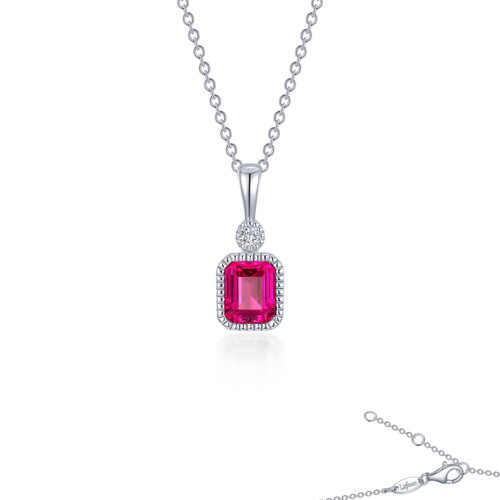Sterling Silver Birthstone Necklace-Ruby/July