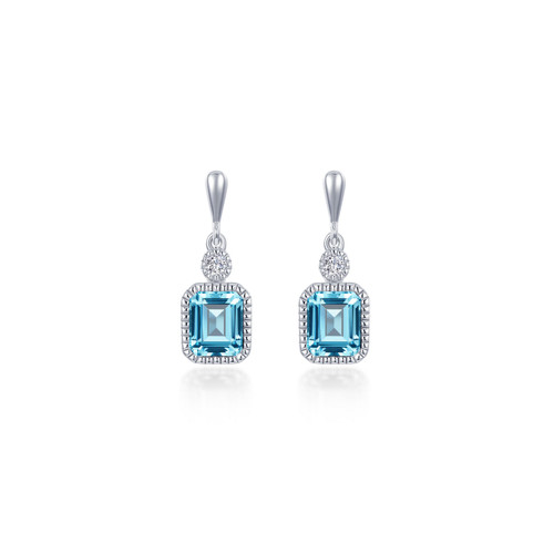 Sterling Silver Birthstone Earrings-Aquamarine/March 