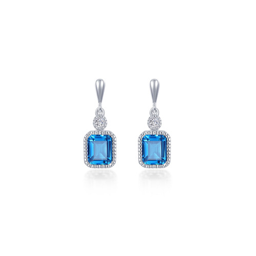 Sterling Silver Birthstone Earrings-Blue Topaz/December