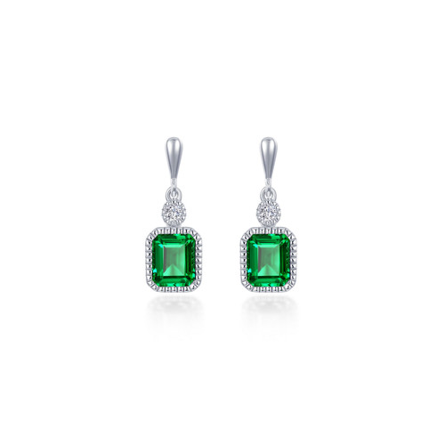 Sterling Silver Birthstone Earrings-Emerald/May