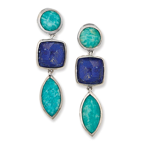 Sterling Silver Lapis and Amazonite Dangles