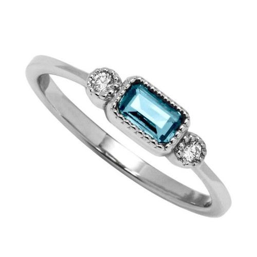 10K White Gold Baguette Birthstone Ring-March