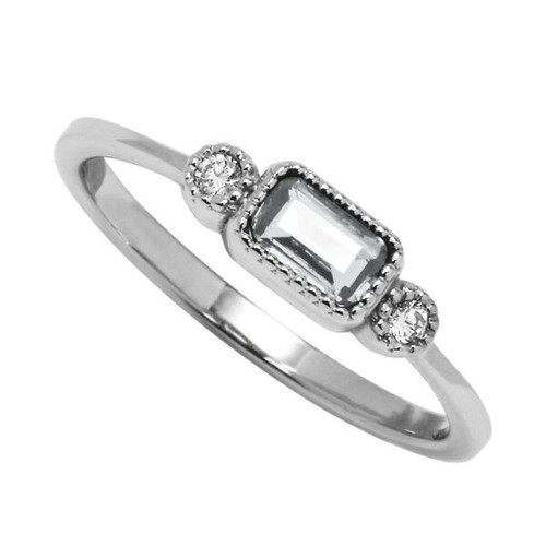 10K White Gold Baguette Birthstone Ring-April