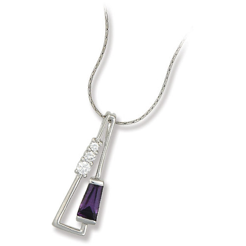 Sterling Silver Triangle Necklace with Purple & White CZs