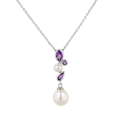 Sterling Silver Pearl & Amethyst Necklace
