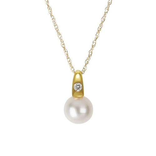 14K Yellow Gold 7mm Pearl Pendant w/ Diamond Accent