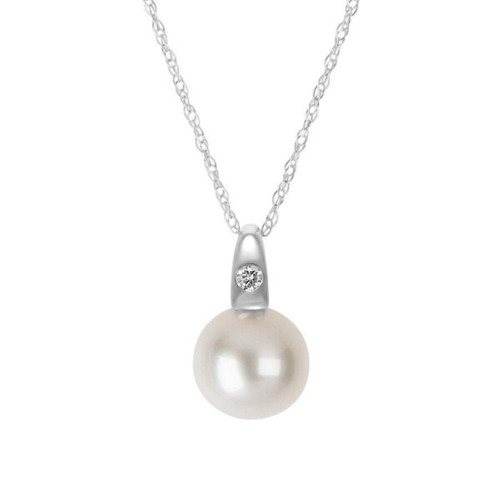 14K White Gold 6mm Pearl Pendant w/ Diamond Accent