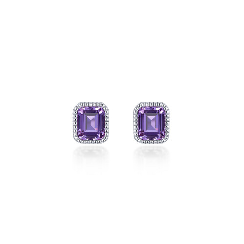 Sterling Silver Birthstone Studs-February/Amethyst