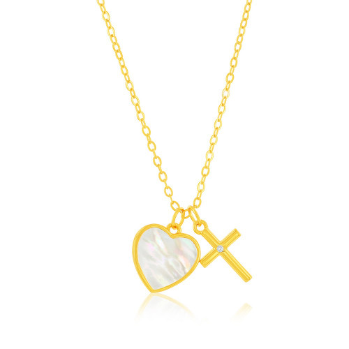 Gold-Plated Cross & Heart Charm Necklace