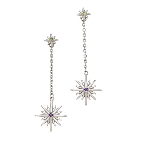 Sterling Silver Peridot & Amethyst Star Earrings