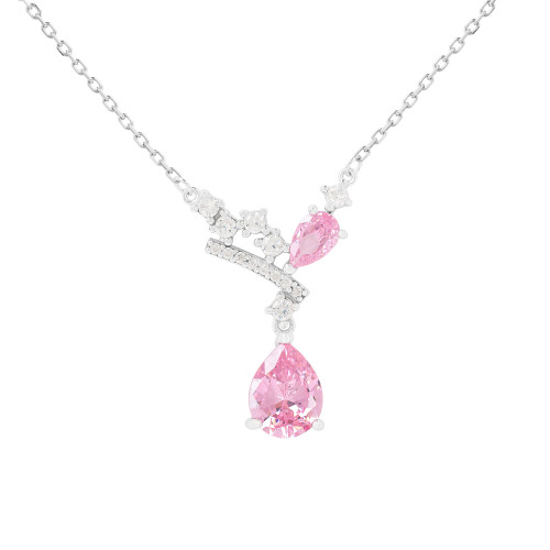 Sterling Silver Pink and White CZ Necklace