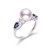 14K White Gold Akoya Pearl Ring with Sapphire & Diamond Accents