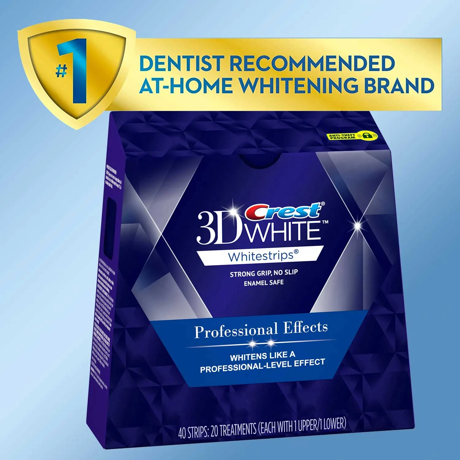 Crest 3D Whitestrips Professional Effects box, #1 dentist recommended at-home whitening brand