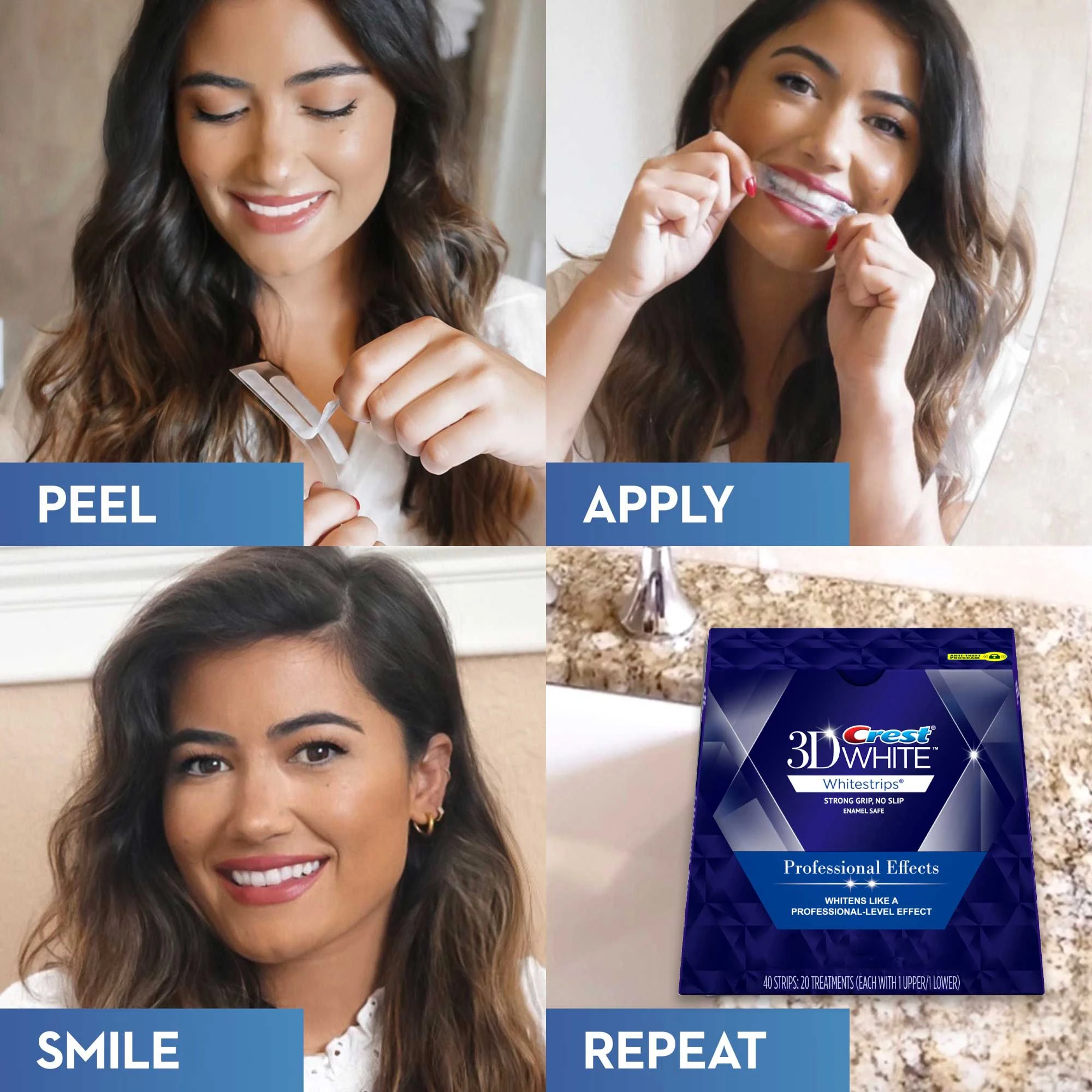 Crest 3D Whitestrips application steps