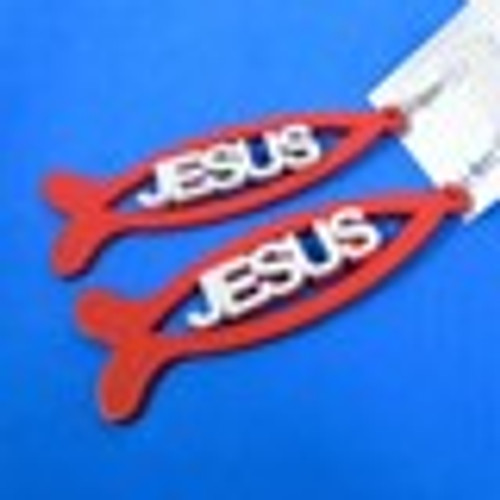 Red /White Wood JESUS Earrings 3inch