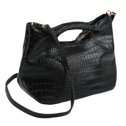 Black Croc Satchel Magnetic Snap Closure Satchel 12X6"