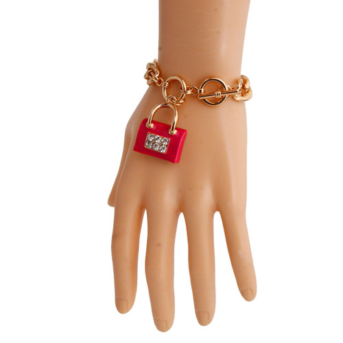 Red Boutique Handbag Bracelet Gold