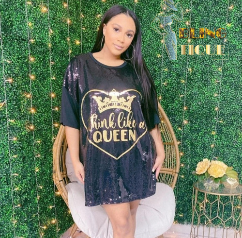 THINK like a Queen Black sequins shirt dress