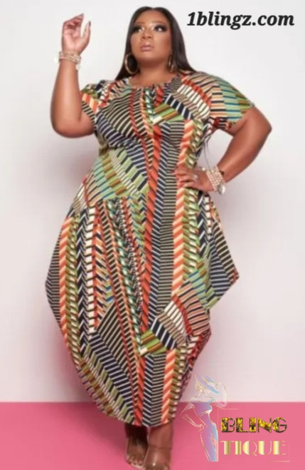 Plus size afrocentric strip dress