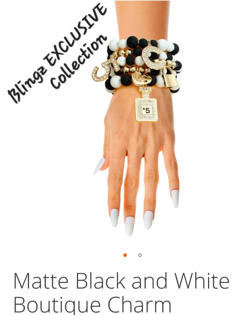 Matte Black/white Boutique Charm Bracelet