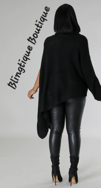 Black cow neck long sleeves  Asymmetrical sweater