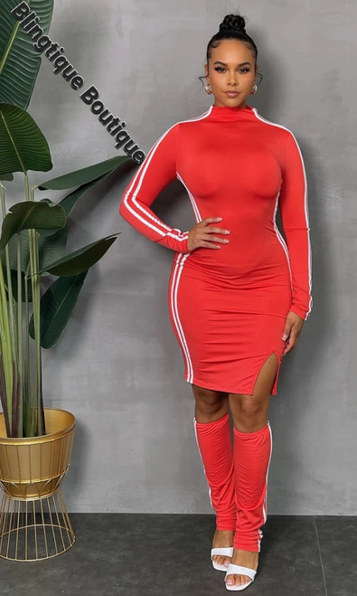 Coral Red dress with leg covers