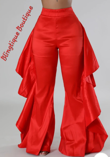 Red Ruffle Bell Bottom pants