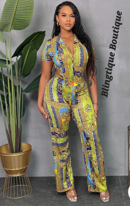 2pc lime green Bodysuit and pants