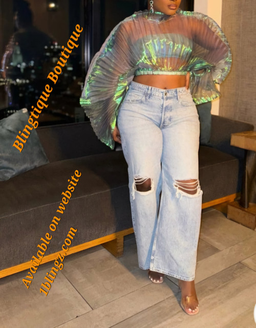Sheer Ballon Sleeve Top