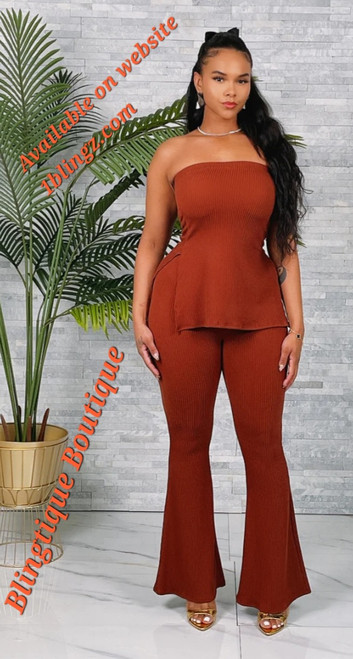 2pc Rust halter Ribbed set