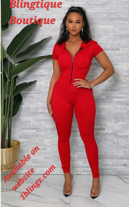 RED DYT front Zip SS hood Jumpsuit
