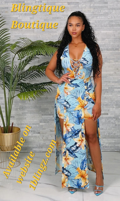 Print Lace Up Dress