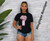 Black Chanel #5 pink flower t-shirt