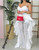White lace satin ruffle pants