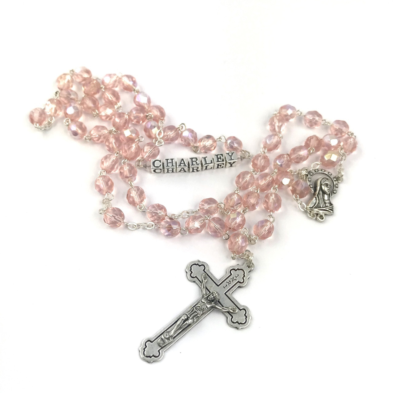 Buy Personalised Pink Rosary Beads - Crystal 6mm By Gifted Memories ...