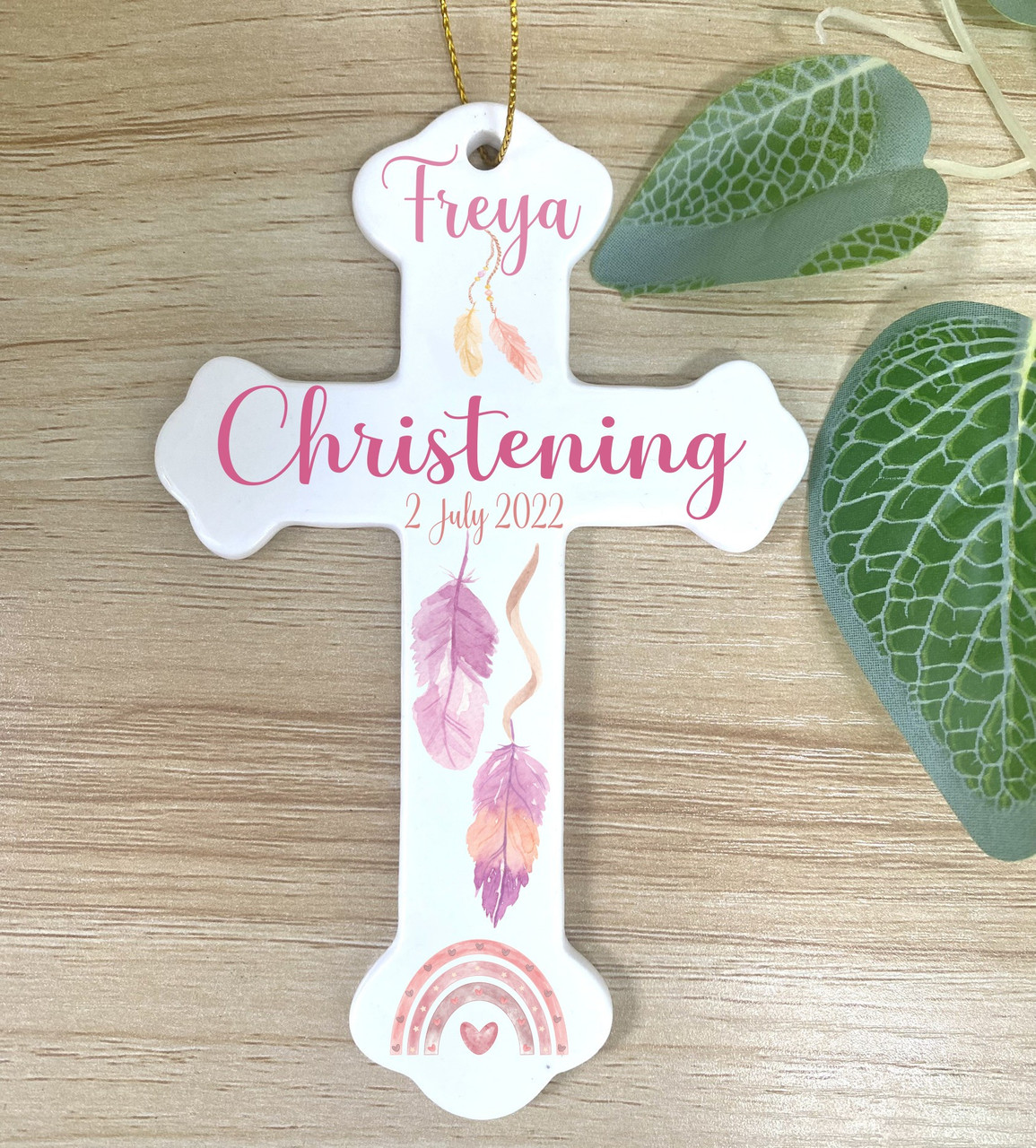 Personalised Boho Ceramic Cross - Christening Gift